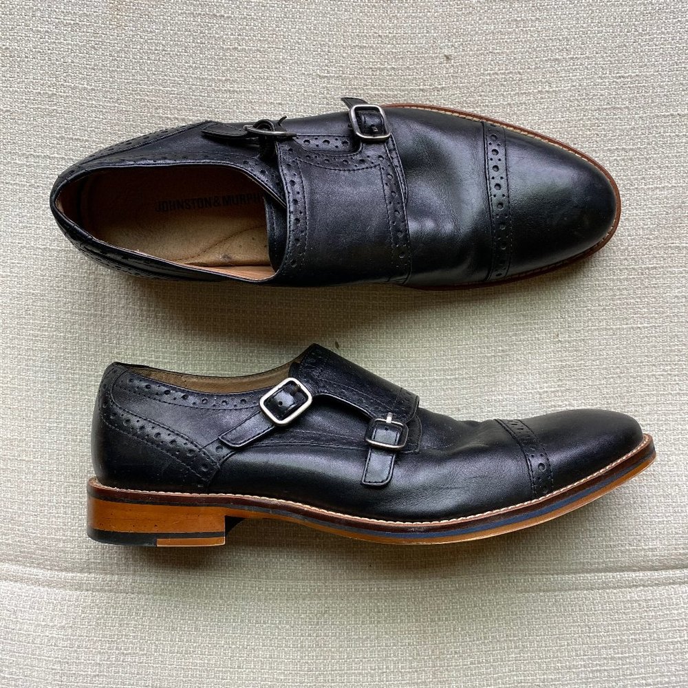 Johnston & Murphy Black Monk Strap Shoes - Sz 9.5